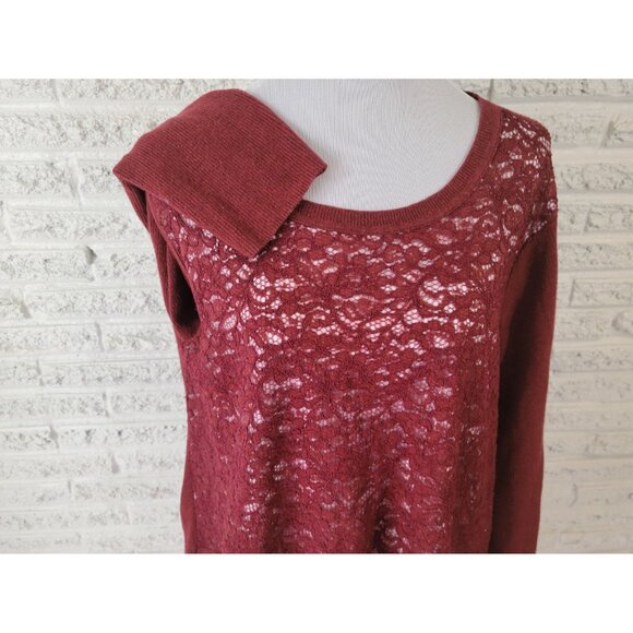 Simply Vera Wang Women Sweater 2X Plus Pullover Long Sleeve Brown Crochet BRO4E - Picture 5 of 9